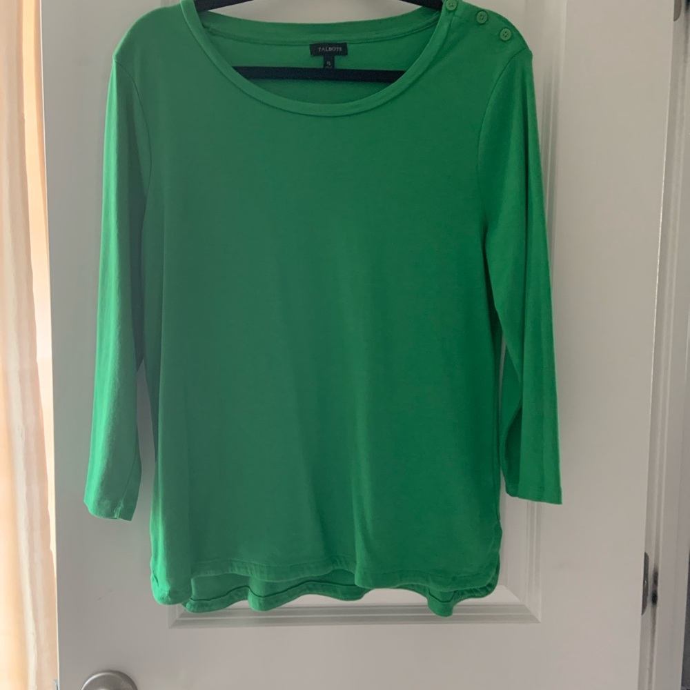 Talbots green long sleeve top with buttons on the shoulder. Like new condition.